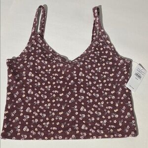 American Eagle Cropped Floral Burgundy Tank Top sz Medium NEW! summer festival